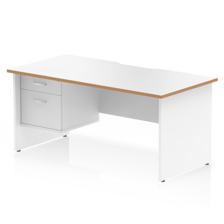 Impulse Scalloped Edge 1600mm Panel End Straight Desk With Single Fixed Pedestal
